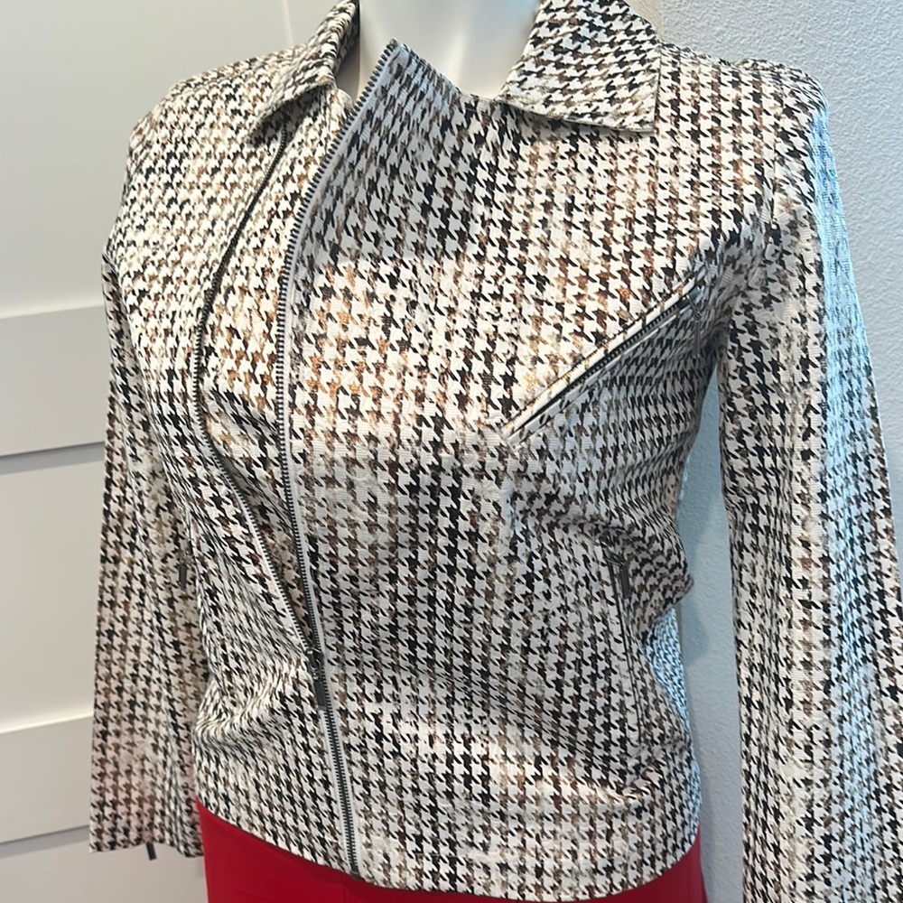 NWT Chico's Houndstooth Glimmer Gretta Bronze Moto Style Jacket Size 1